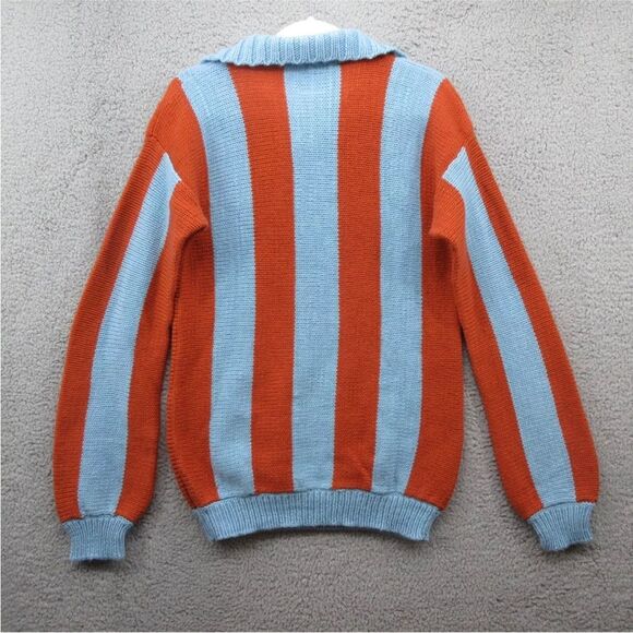 Tach Linette Stripe Sweater Sz L Rust Red Aqua Blue Coastal Grandpa Prep Sporty - Picture 4 of 14